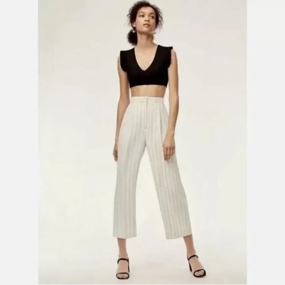 Wilfred Talin Black White Striped Crepe Wide
Leg Cropped Pants Size 4 office. - Picture 3 of 15